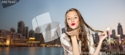 Image of happy young woman or teen girl in fancy dress