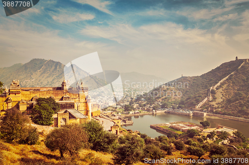 Image of View of Amer Amber fort and Maota lake, Rajasthan, India