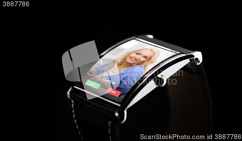 Image of close up of smart watch with incoming call