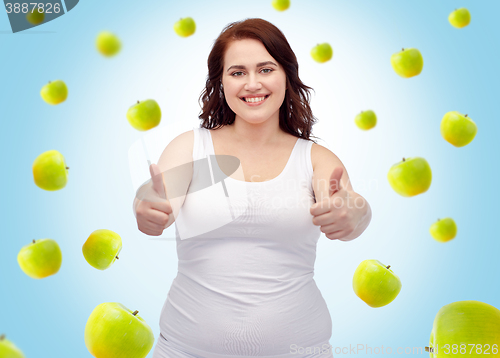 Image of plus size woman in underwear showing thumbs up