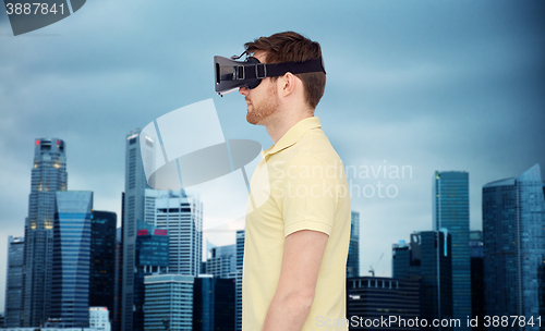 Image of man in virtual reality headset or 3d glasses