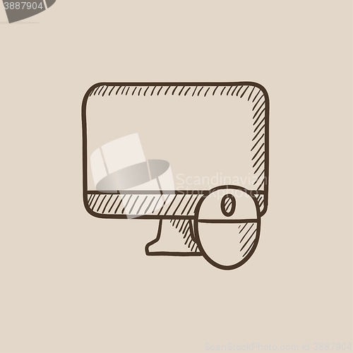 Image of Computer monitor and mouse sketch icon.