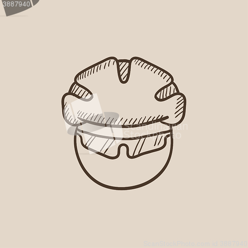 Image of Man in bicycle helmet and glasses sketch icon.