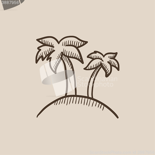 Image of Two palm trees on island sketch icon.