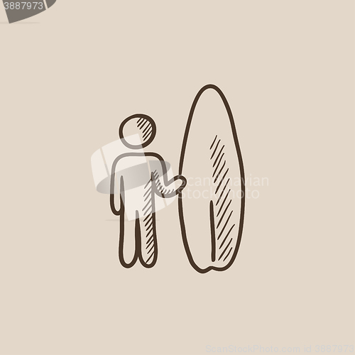 Image of Man with surfboard sketch icon.