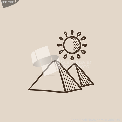 Image of Egyptian pyramids sketch icon.