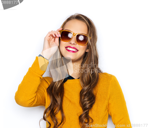 Image of happy young woman or teen girl in casual clothes