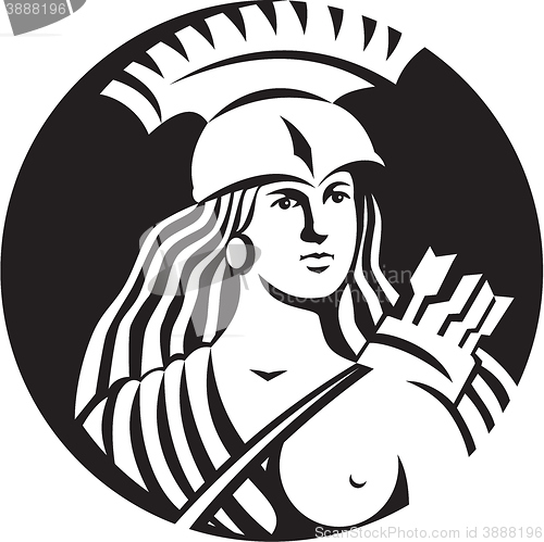 Image of Female Spartan Warrior Circle Black and White