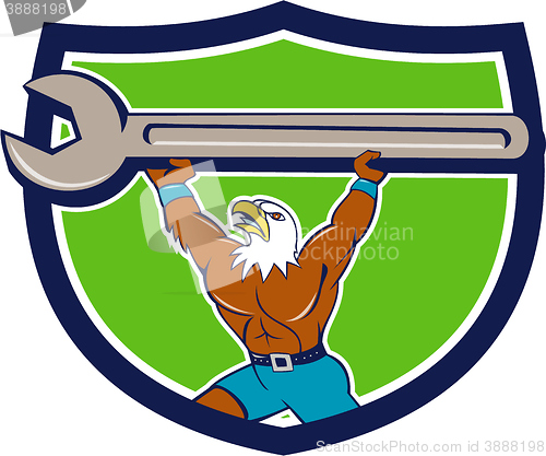 Image of American Bald Eagle Mechanic Spanner Crest Cartoon 