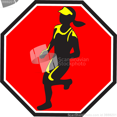 Image of Female Marathon Runner Octagon Retro