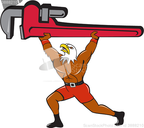 Image of Bald Eagle Plumber Monkey Wrench Isolated Cartoon