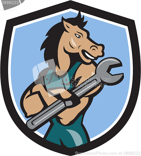 Image of Horse Mechanic Spanner Crest Cartoon