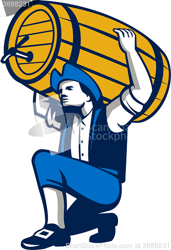 Image of American Patriot Lifting Beer Keg Isolated Retro