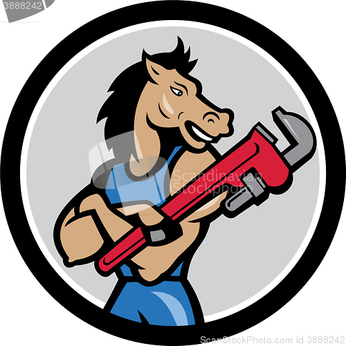 Image of Horse Plumber Monkey Wrench Circle Cartoon