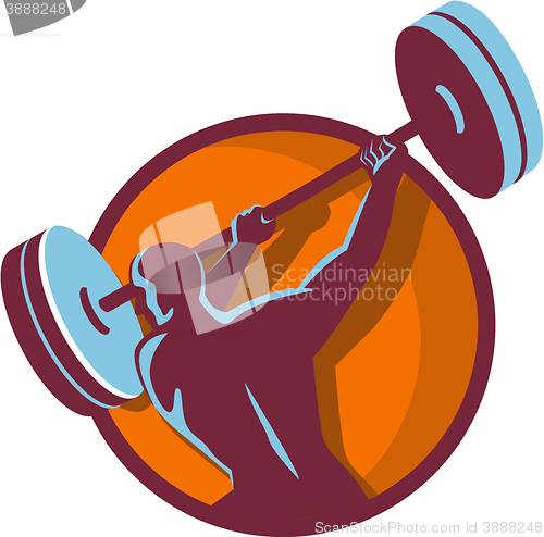 Image of Weightlifter Swinging Barbell Rear Circle Retro