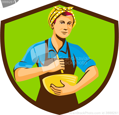 Image of Female Chef Bandana Mixing Bowl Crest Retro