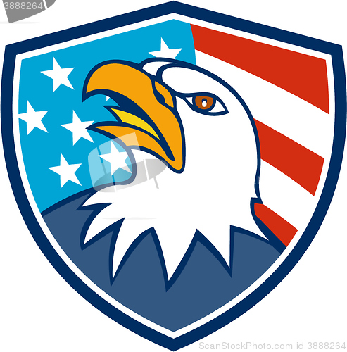 Image of American Bald Eagle Head Looking Up Flag Crest Cartoon