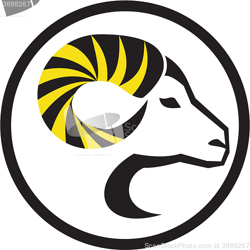 Image of Dall Sheep Ram Full Curl Horn Circle Retro