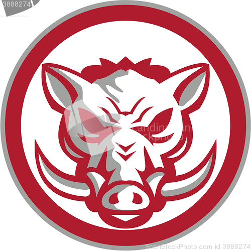 Image of Wild Boar Razorback Head Angry Circle Retro