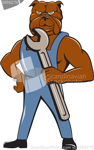 Image of Bulldog Mechanic Holding Wrench Cartoon