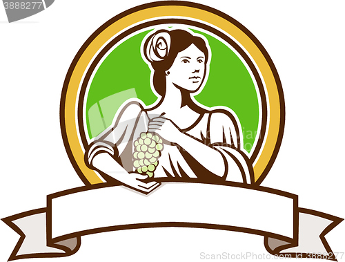 Image of Vintage Lady Holding Grapes Circle Retro