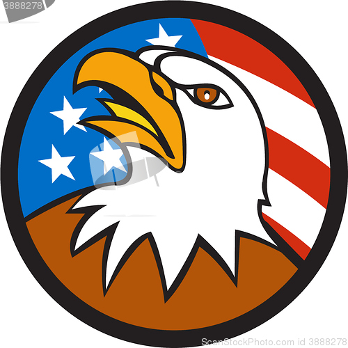 Image of American Bald Eagle Head Looking Up Flag Circle Cartoon