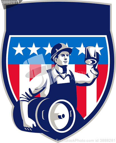 Image of American Construction Worker Beer Keg Crest Retro