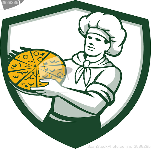 Image of Pizza Chef Holding Pizza Shield Retro