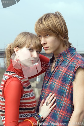 Image of Young couple - the guy and the girl outdoor 5