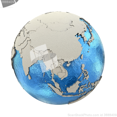 Image of Southeast Asia on model of planet Earth