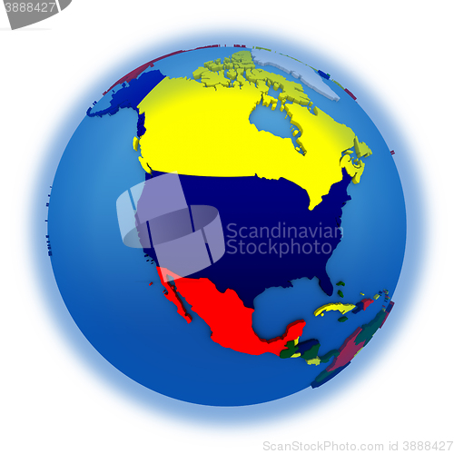 Image of North America on political model of Earth