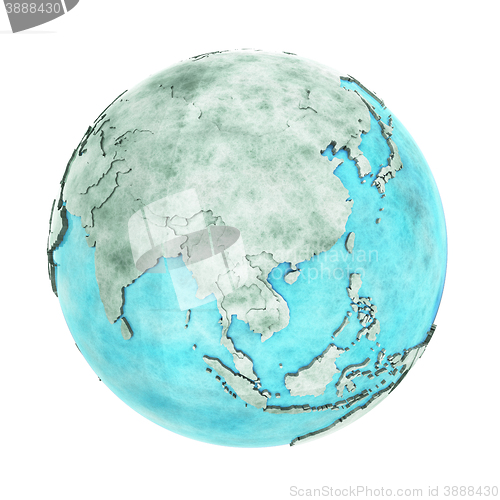 Image of Southeast Asia on marble planet Earth