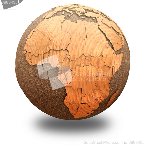 Image of Africa on wooden planet Earth