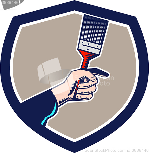 Image of Painter Hand Holding Paintbrush Crest Retro