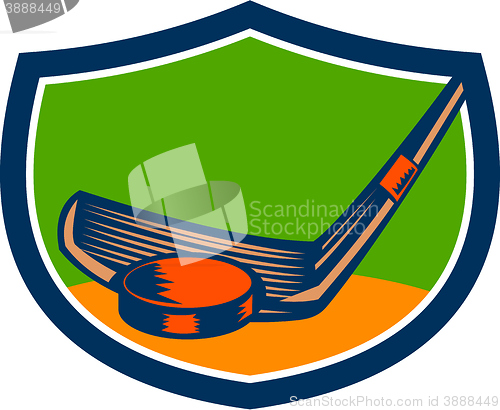 Image of Hockey Puck Stick Crest Retro