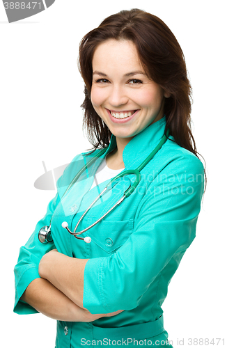 Image of Portrait of a woman wearing doctor uniform