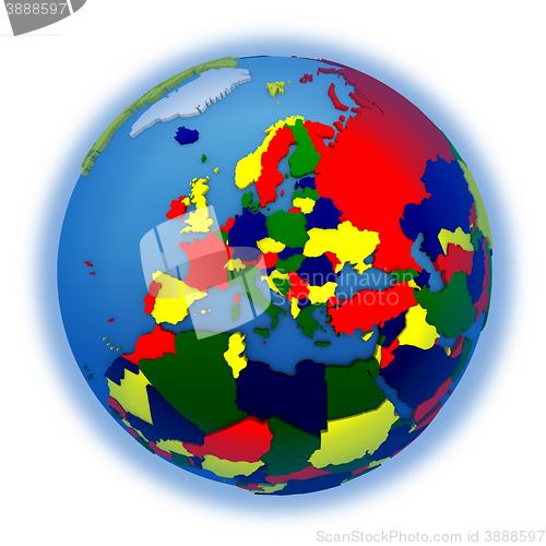 Image of Europe on political model of Earth