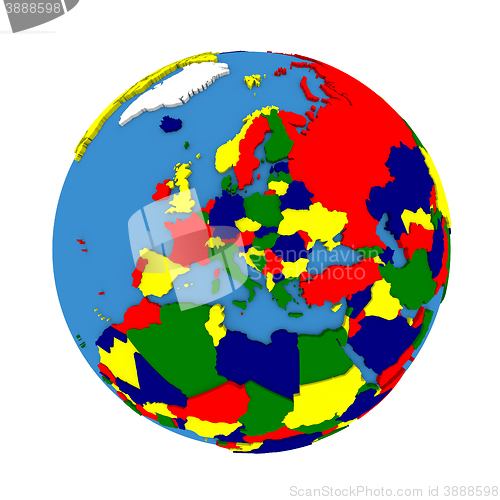 Image of Europe on political model of Earth