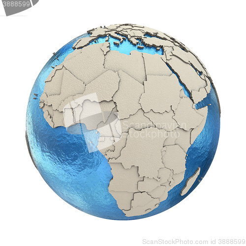 Image of Africa on model of planet Earth