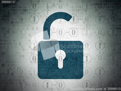 Image of Data concept: Opened Padlock on Digital Data Paper background