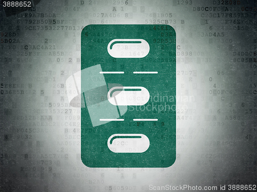 Image of Medicine concept: Pills Blister on Digital Data Paper background