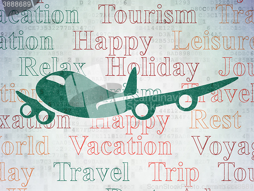 Image of Travel concept: Airplane on Digital Data Paper background