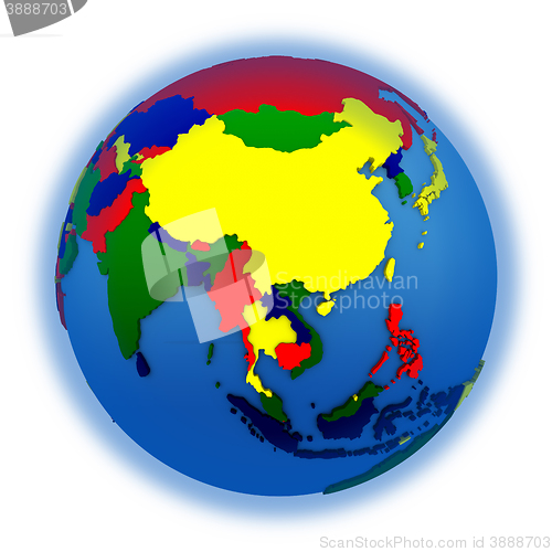 Image of Asia on political model of Earth