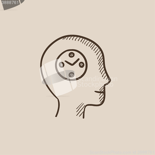 Image of Human head with clock sketch icon.