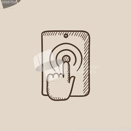 Image of Finger touching digital tablet sketch icon.