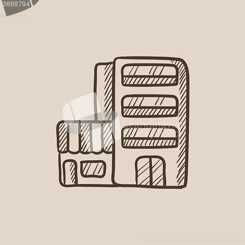 Image of Hotel building sketch icon.