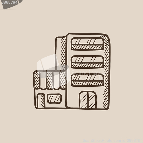 Image of Hotel building sketch icon.