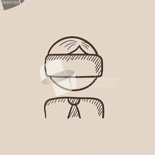 Image of Man wearing virtual reality headset sketch icon.