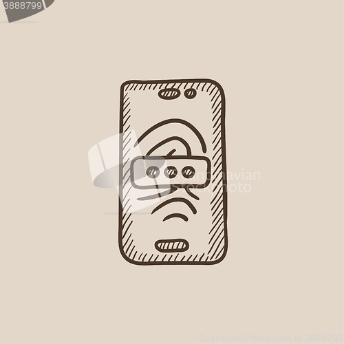 Image of Mobile phone scanning fingerprint sketch icon.