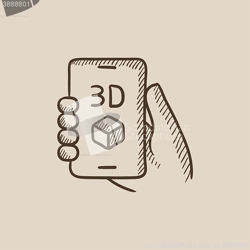 Image of Smartphone with three D box sketch icon.